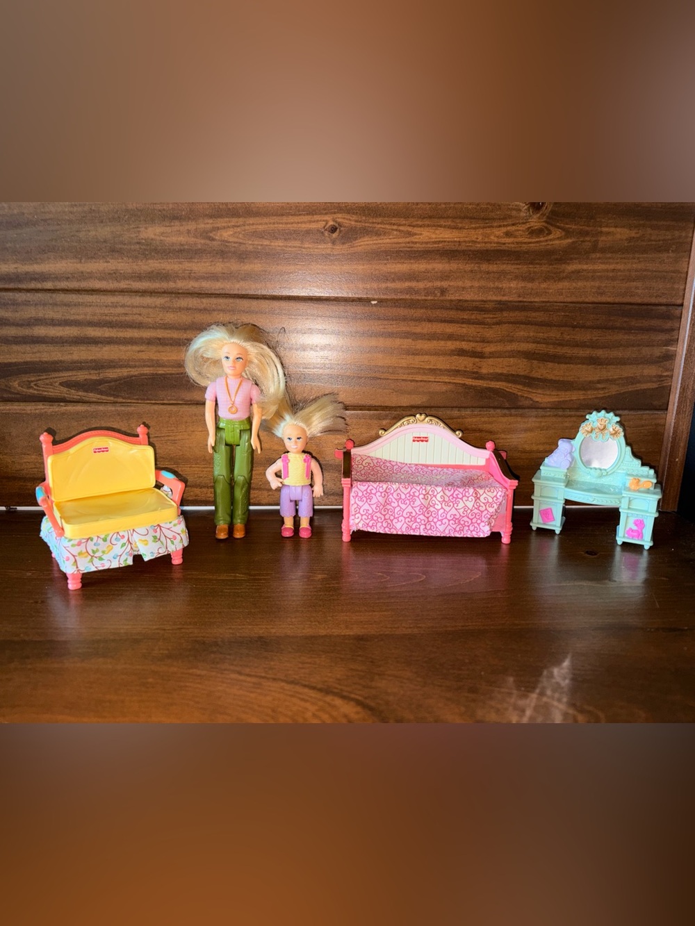 Vintage Fisher price loving family bedroom set with dolls